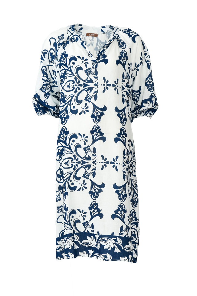 Jewel Navy Floral Linen Cotton Dress image 3