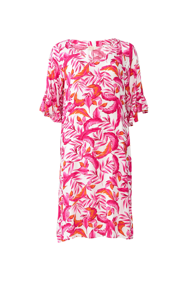 Julien Fuchsia Tropics Frill Sleeve Dress