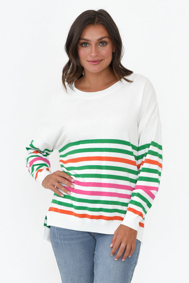 Jackson White Stripe Knit Jumper   alt text|model:Brontie