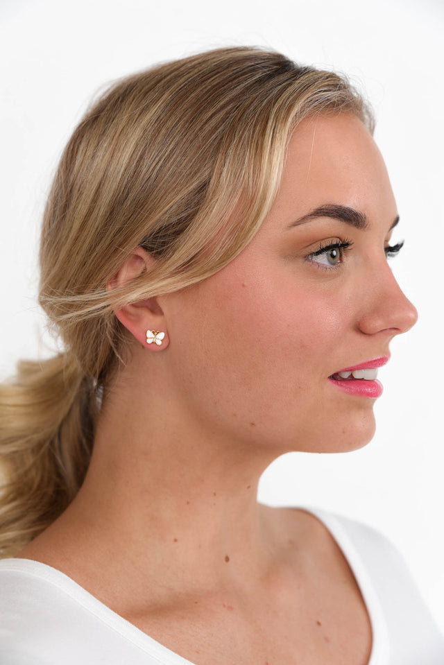 Jaclyn White Butterfly Stud Earrings image 2