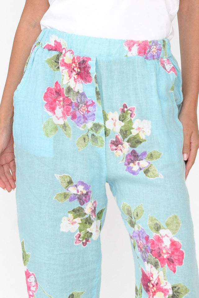 Jacqui Blue Flower Linen Pants image 3