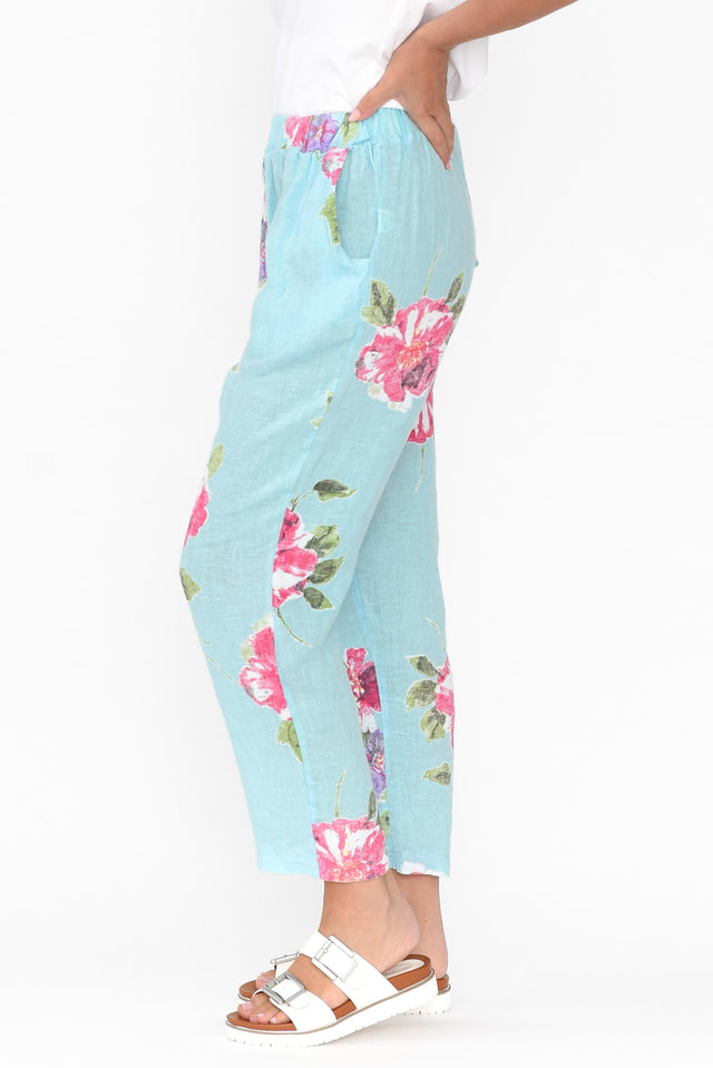 Jacqui Blue Flower Linen Pants image 4