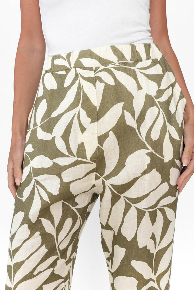 Jacqui Khaki Leaf Linen Pants