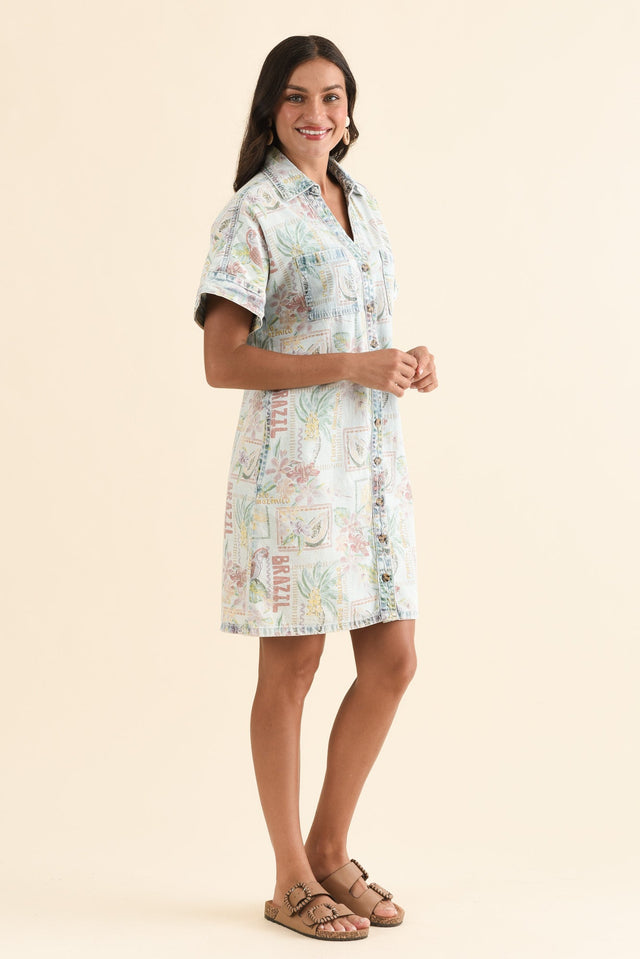 Jade Orange Holiday Denim Shirt Dress,Side,Brunette model,alt text|model:Brontie image 4