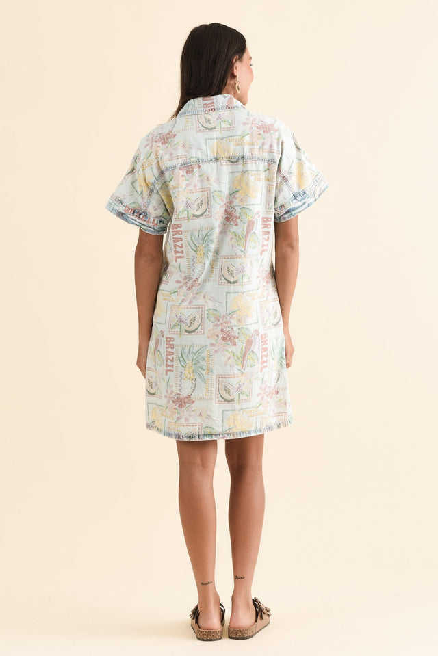 Jade Orange Holiday Denim Shirt Dress,Back,Brunette model,alt text|model:Brontie image 5