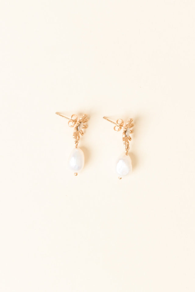 Jamaica Gold Flower Pearl Earrings image 1