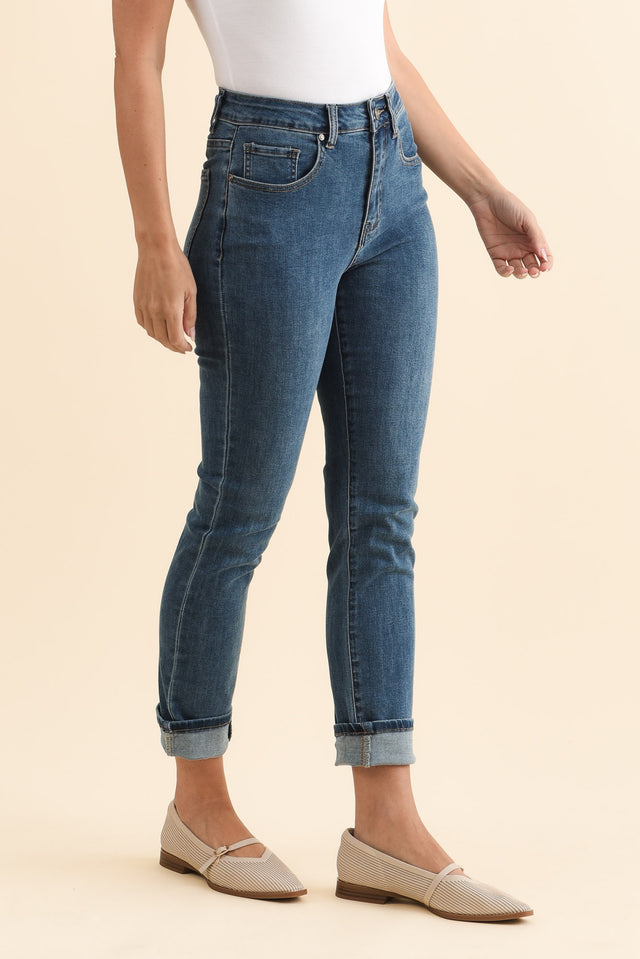 James Blue Denim Stretch Jeans,Brunette model,alt text|model:MJ image 4