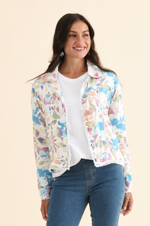 Jamie Blue Bloom Linen Blend Jacket,Front,Brunette model,alt text|model:Brontie