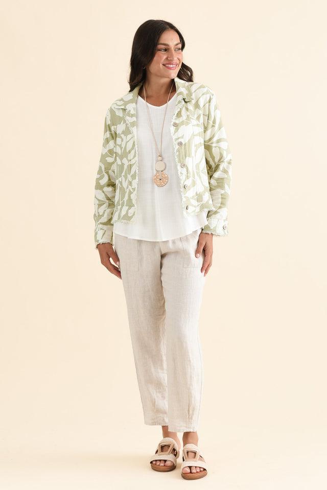 Jamie Khaki Leaf Linen Blend Jacket,Full Body,Brunette model,alt text|model:Brontie image 6