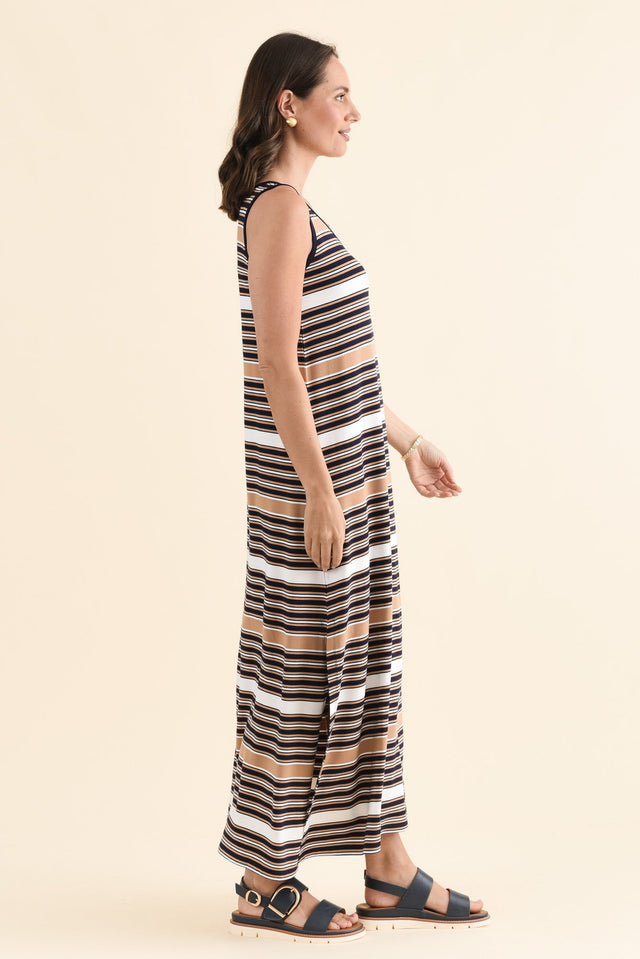 Janet Tan Stripe Bamboo Maxi Dress,Side,Brunette model,alt text|model:MJ image 3