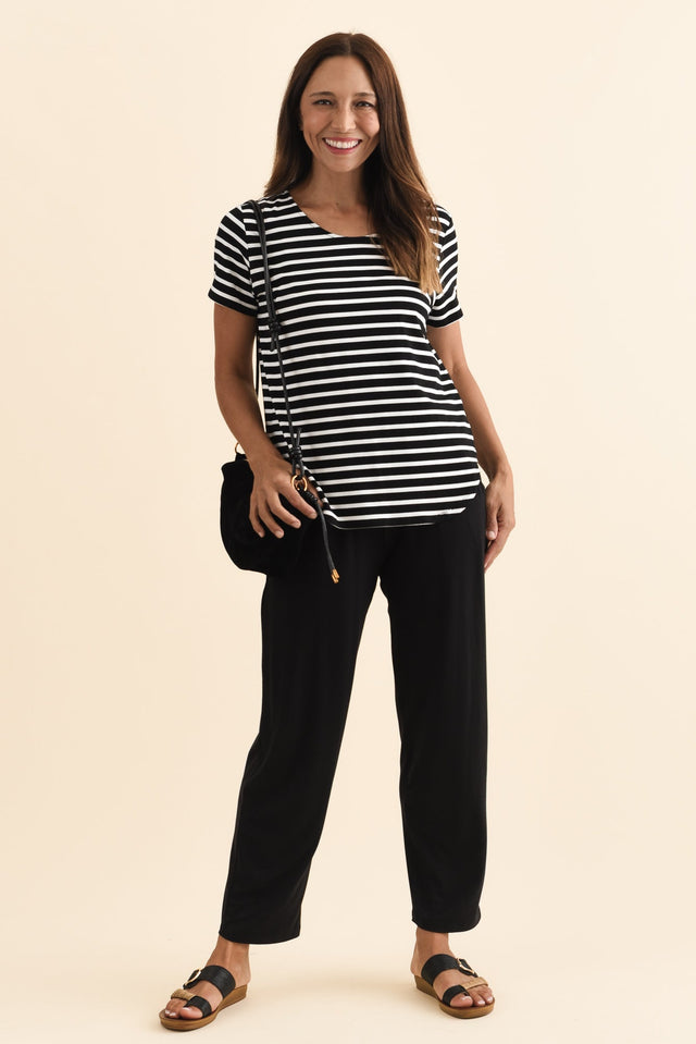 Janis Black Stripe Bamboo Tee,Brunette model,alt text|model:Cara image 4