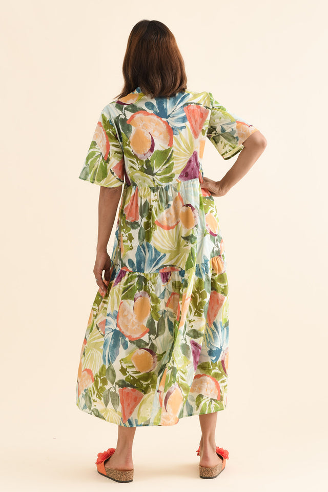 Jasira Yellow Fruity Cotton Tiered Dress image 4