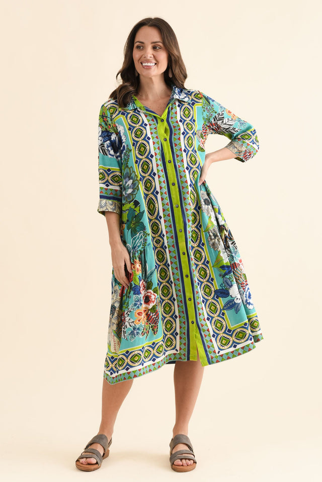 Jaxon Green Floral Tie Dress,Full Body,Brunette model,alt text|model:MJ image 2