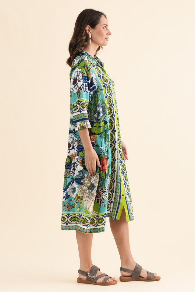 Jaxon Green Floral Tie Dress,Side,Brunette model,alt text|model:MJ image 3