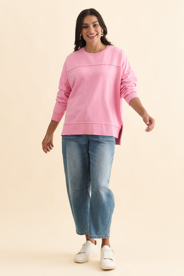 Jayne Pink Cotton Crewneck Sweatshirt,Brunette model,alt text|model:Brontie image 7