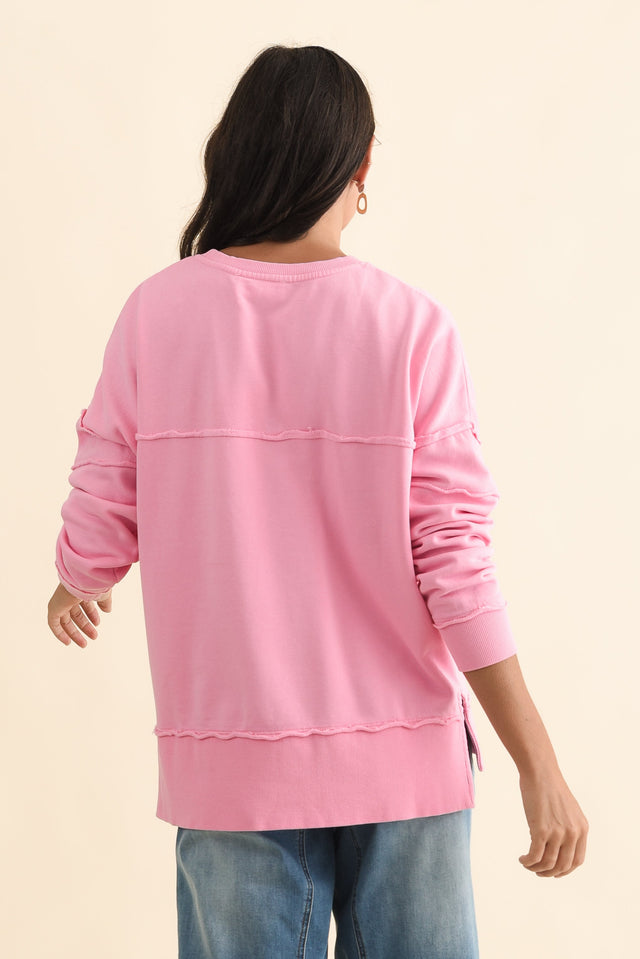 Jayne Pink Cotton Crewneck Sweatshirt,Brunette model,alt text|model:Brontie image 5