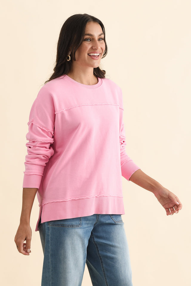 Jayne Pink Cotton Crewneck Sweatshirt,Brunette model,alt text|model:Brontie image 4