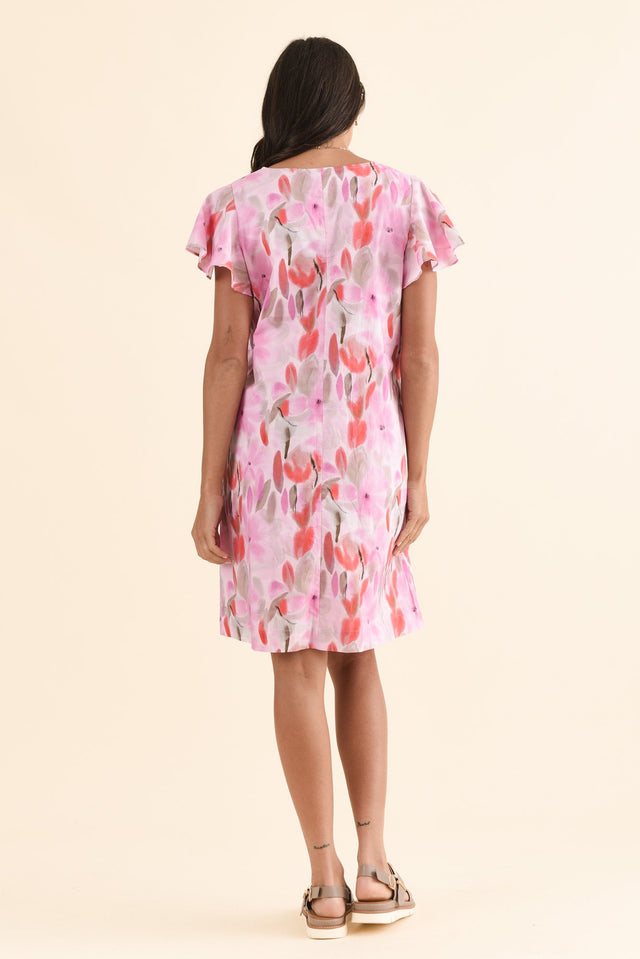 Jemma Pink Floral Cotton Ruffle Dress,Back,Brunette model,alt text|model:Brontie image 4
