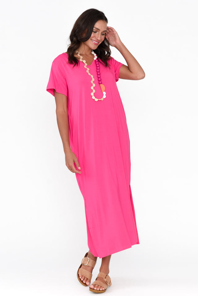 Jena Hot Pink Bamboo Maxi Dress image 6