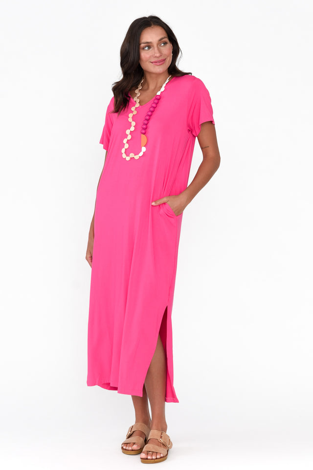 Jena Hot Pink Bamboo Maxi Dress image 3