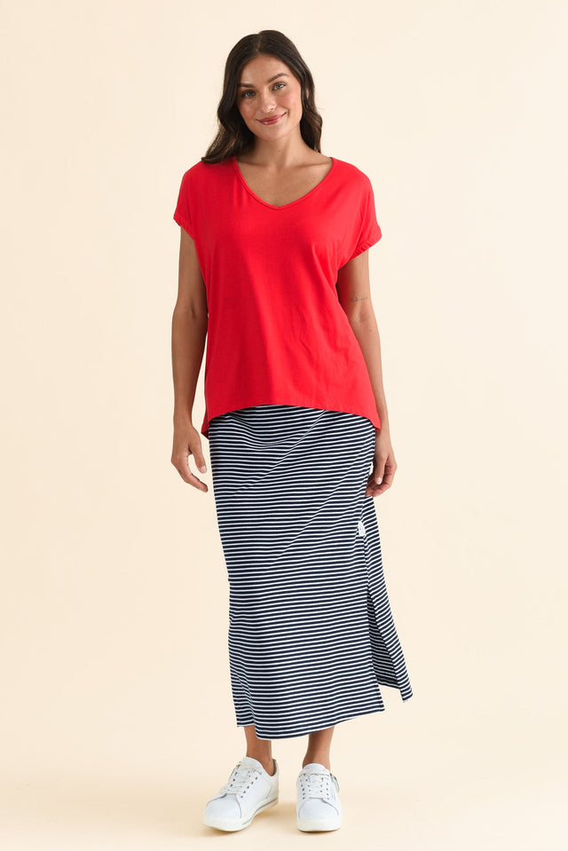 Jenner Red V Neck Tee,Full Body,Brunette model,alt text|model:Brontie image 7