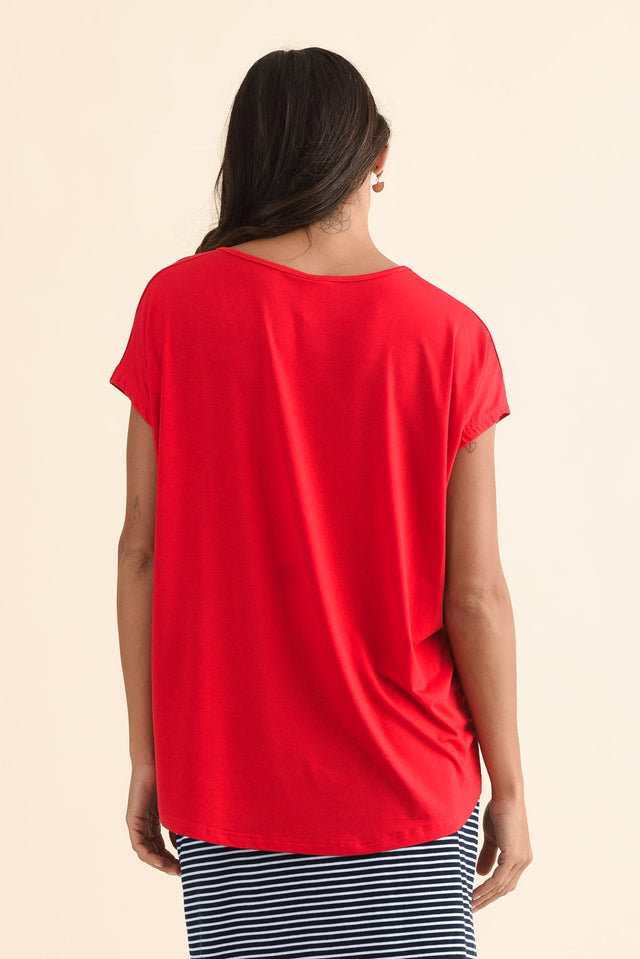 Jenner Red V Neck Tee,Back,Brunette model,alt text|model:Brontie image 5