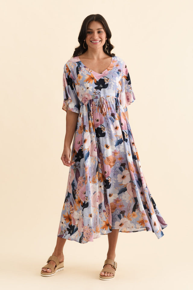 Jennifer Purple Garden Flutter Sleeve Dress,Brunette model,alt text|model:Brontie image 7