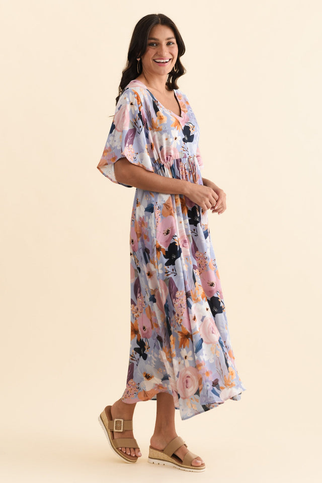 Jennifer Purple Garden Flutter Sleeve Dress,Brunette model,alt text|model:Brontie image 4