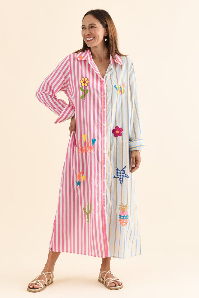 Jerry Blue Flora Cotton Embroidered Dress,Full Body,Brunette model,alt text|model:Cara image 6