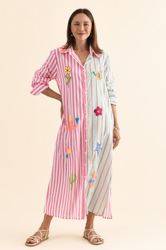 Jerry Blue Flora Cotton Embroidered Dress,Front,Brunette model,alt text|model:Cara