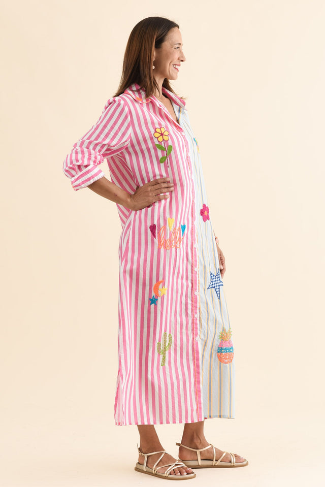 Jerry Blue Flora Cotton Embroidered Dress,Side,Brunette model,alt text|model:Cara image 3