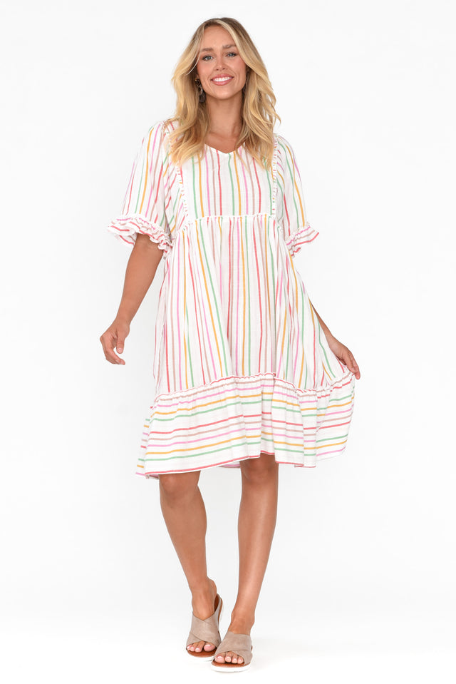 Jesper Multi Stripe Cotton Frill Dress