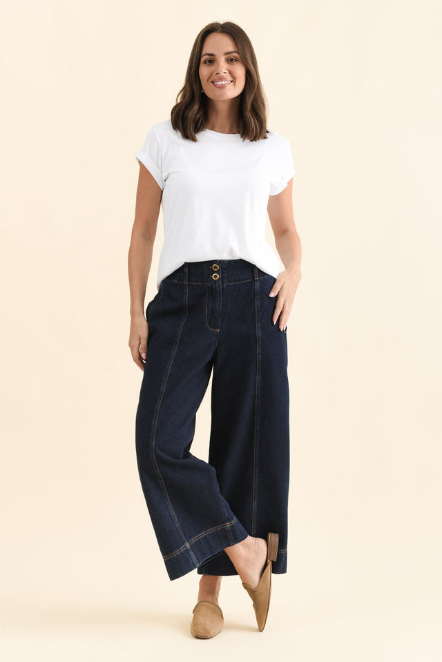 Jocelyn Dark Blue Wide Leg Jeans,Full Body,Brunette model,alt text|model:MJ image 3