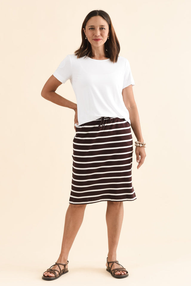 Johnnie Chocolate Stripe Cotton Drawstring Skirt,Full Body,Brunette model,alt text|model:Cara image 6