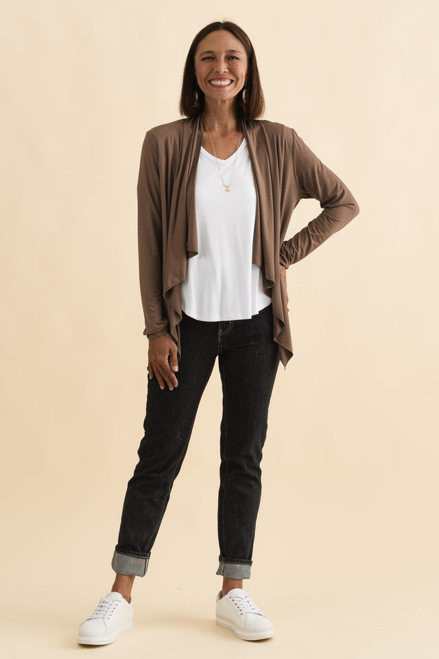 Joni Chocolate Bamboo Cardigan,Brunette model,alt text|model:Cara image 7