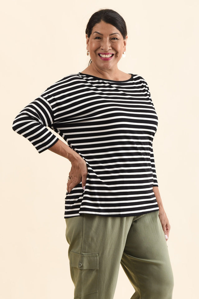 Josette Black Stripe Bamboo Top,Side,Brunette model,alt text|model:Pilita image 11