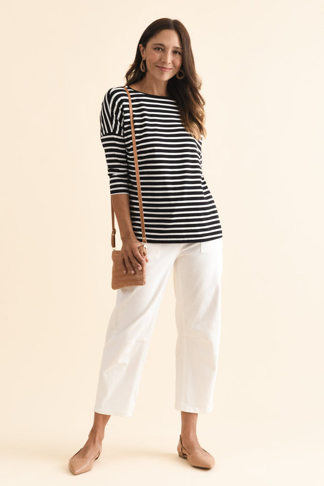 Josette Black Stripe Bamboo Top,Brunette model,alt text|model:Cara image 4