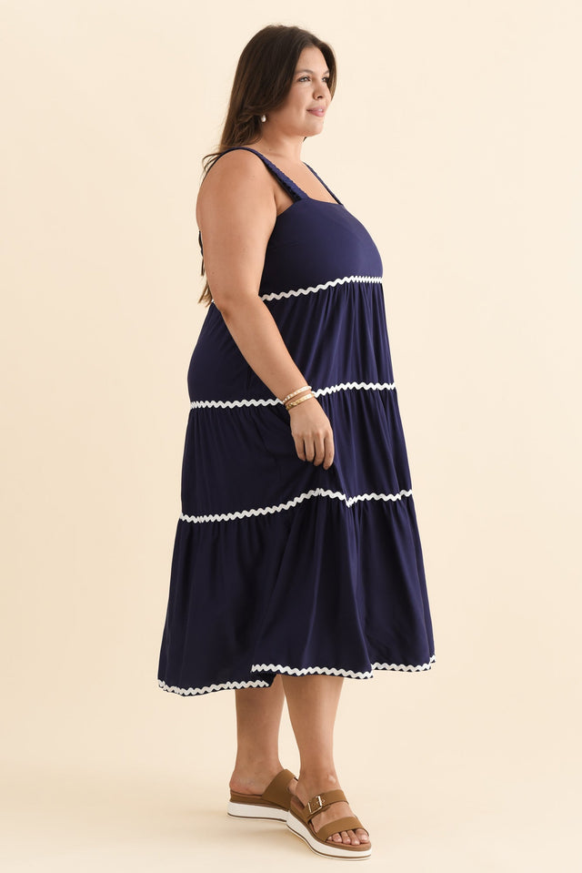 Josie Navy Contrast Tier Dress,Brunette model,alt text|model:Gabby image 11
