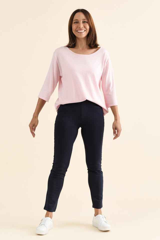 Jove Navy Cotton Stretch Pants,brunette model,Full Outfit,alt text|model:Cara image 6