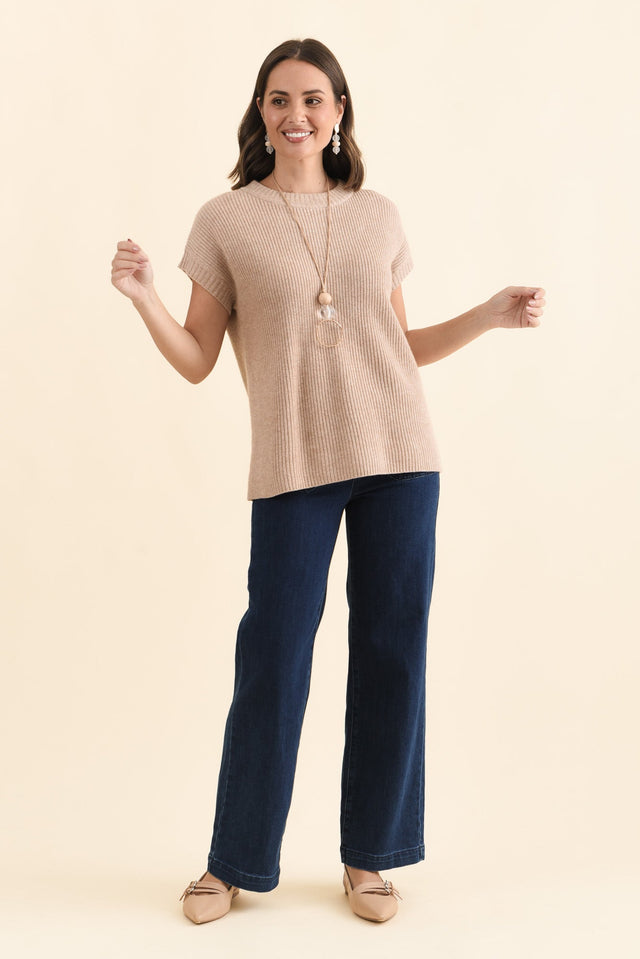 Joyce Beige Wool Cashmere Tee,Brunette model,alt text|model:MJ image 7