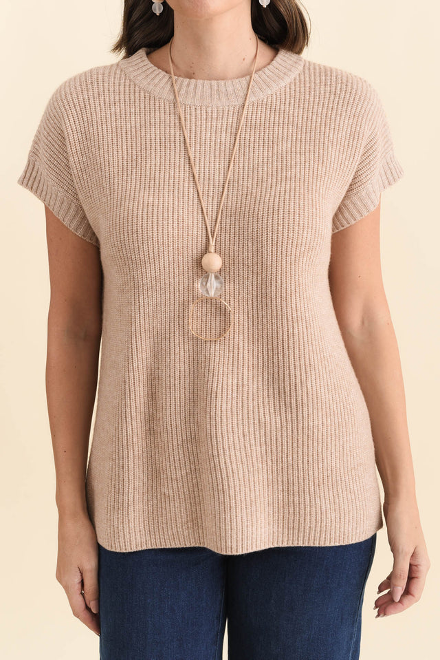 Joyce Beige Wool Cashmere Tee,Brunette model,alt text|model:MJ image 6