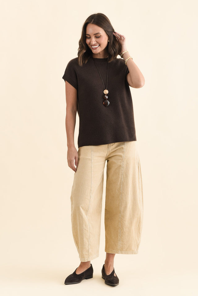 Joyce Chocolate Wool Cashmere Tee,Brunette model,alt text|model:MJ image 7