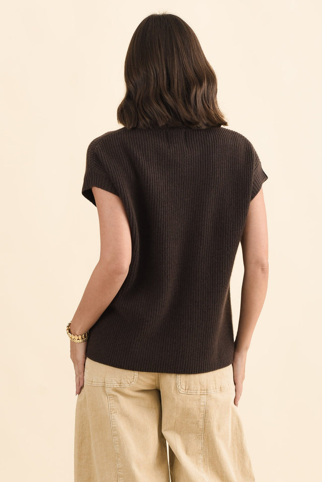 Joyce Chocolate Wool Cashmere Tee,Brunette model,alt text|model:MJ image 5