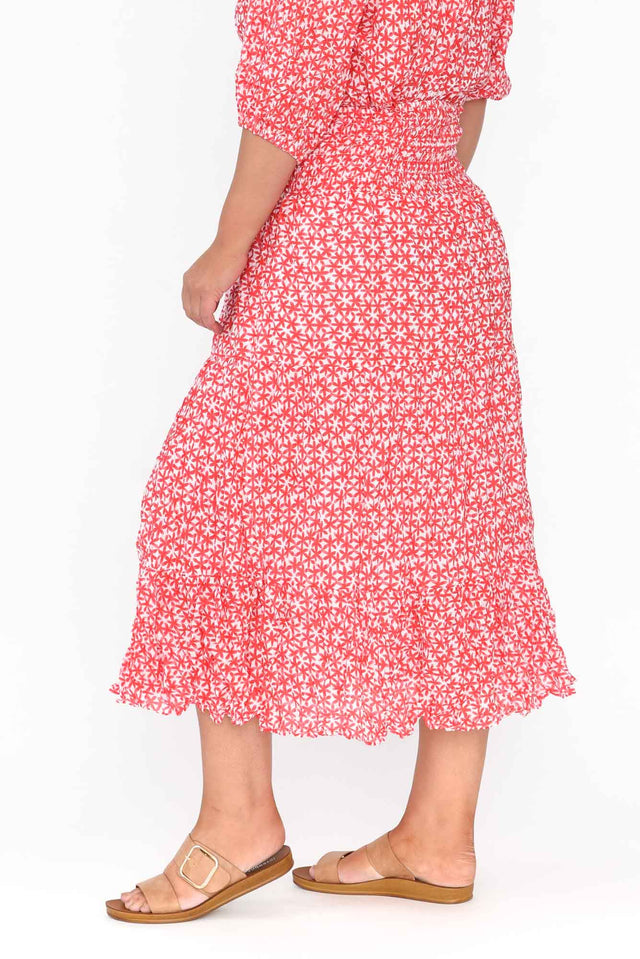 Jude Red Flower Crinkle Cotton Skirt