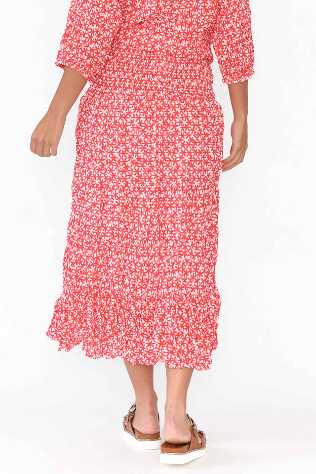 Jude Red Flower Crinkle Cotton Skirt