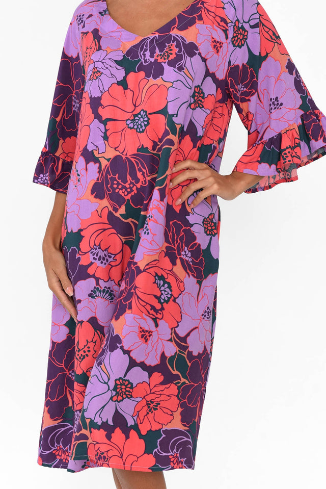 Julien Purple Garden Frill Sleeve Dress image 6
