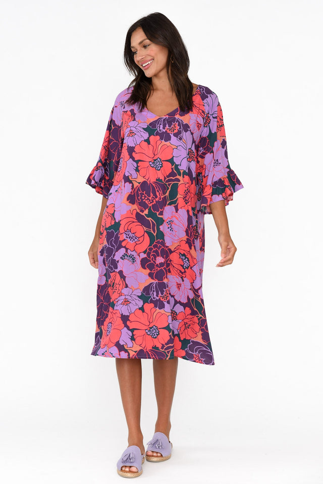 Julien Purple Garden Frill Sleeve Dress image 1