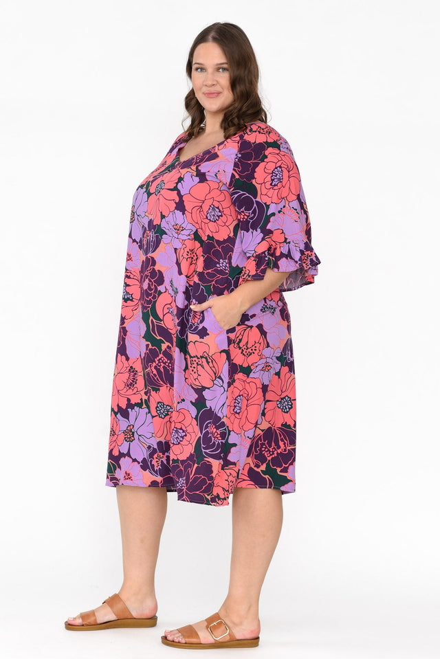 Julien Purple Garden Frill Sleeve Dress