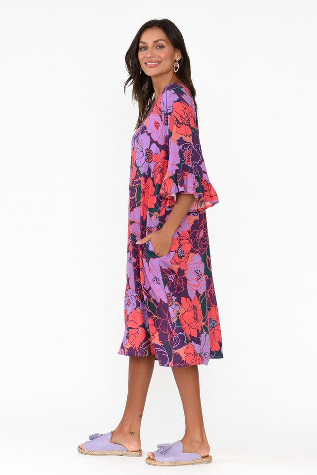 Julien Purple Garden Frill Sleeve Dress