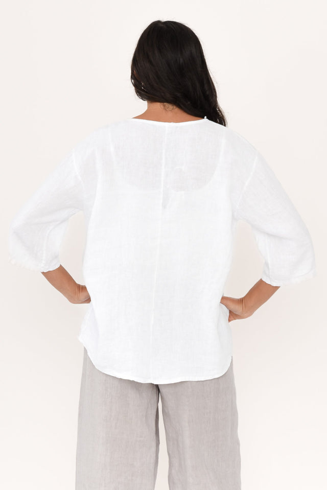 Justine White Linen Top,Brunette model,alt text|model:Brontie image 5